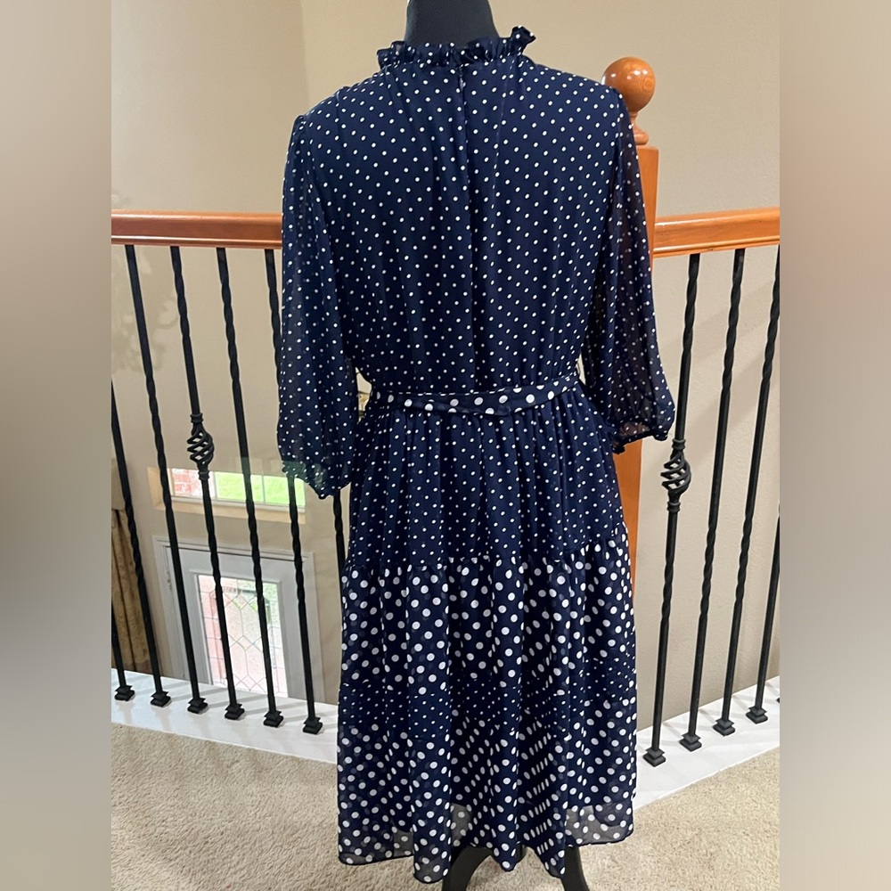 MAISON TARA Navy Polka Dot Long Sleeve TIERED MIDI LENGTH, Dress WOMEN SIZE 16W - Picture 5 of 11